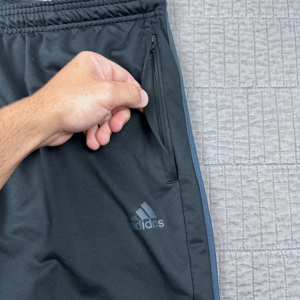 Adidas Climacool Mens Large Jogger Sweatpants Black Grey Stripe Soccer Athletic